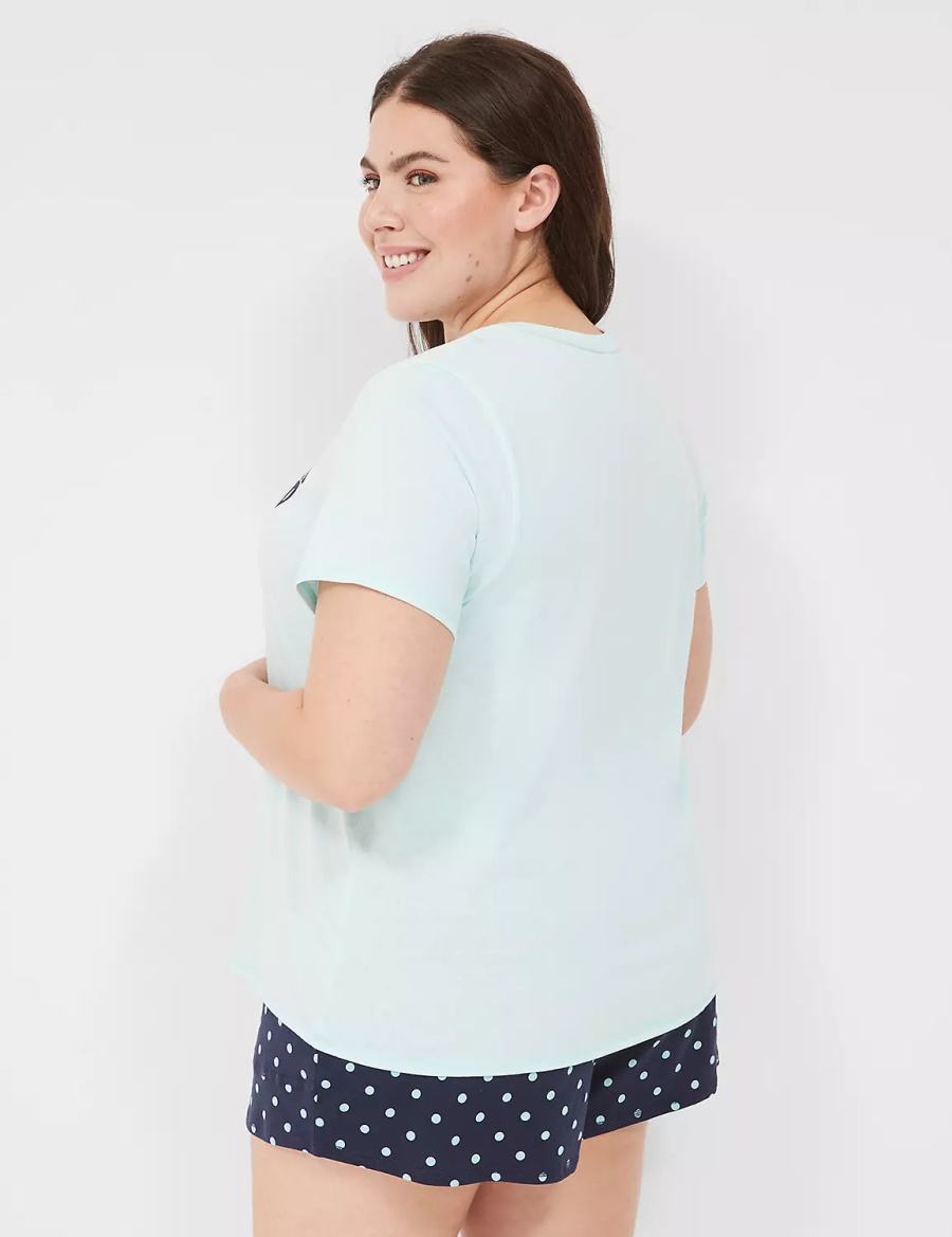 Lane Bryant Comfy Cotton Rib-Trim Tee & Short PJ Set Pyjama Dames Lichtgroen Gekleurd | MUU7563NG