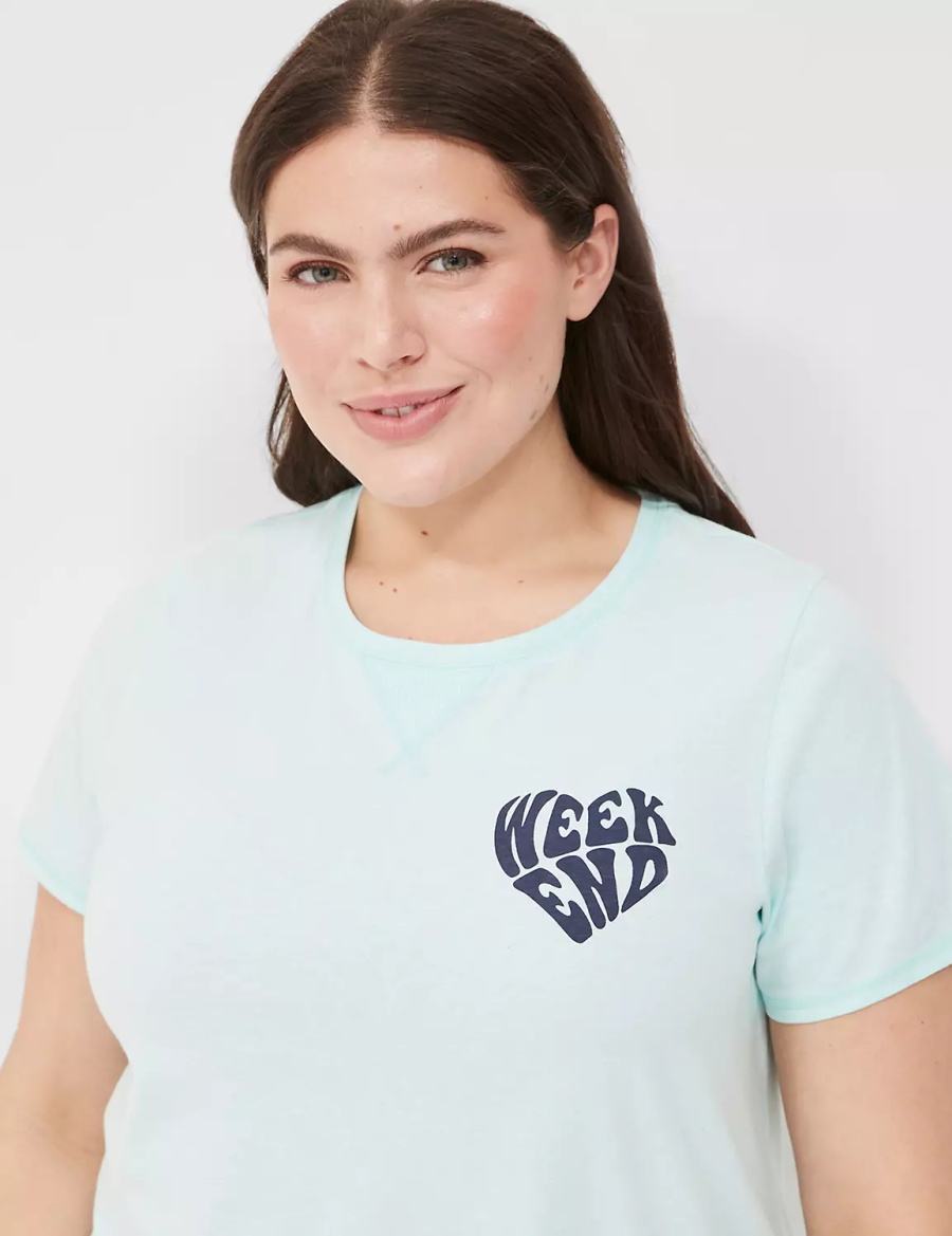 Lane Bryant Comfy Cotton Rib-Trim Tee & Short PJ Set Pyjama Dames Lichtgroen Gekleurd | MUU7563NG