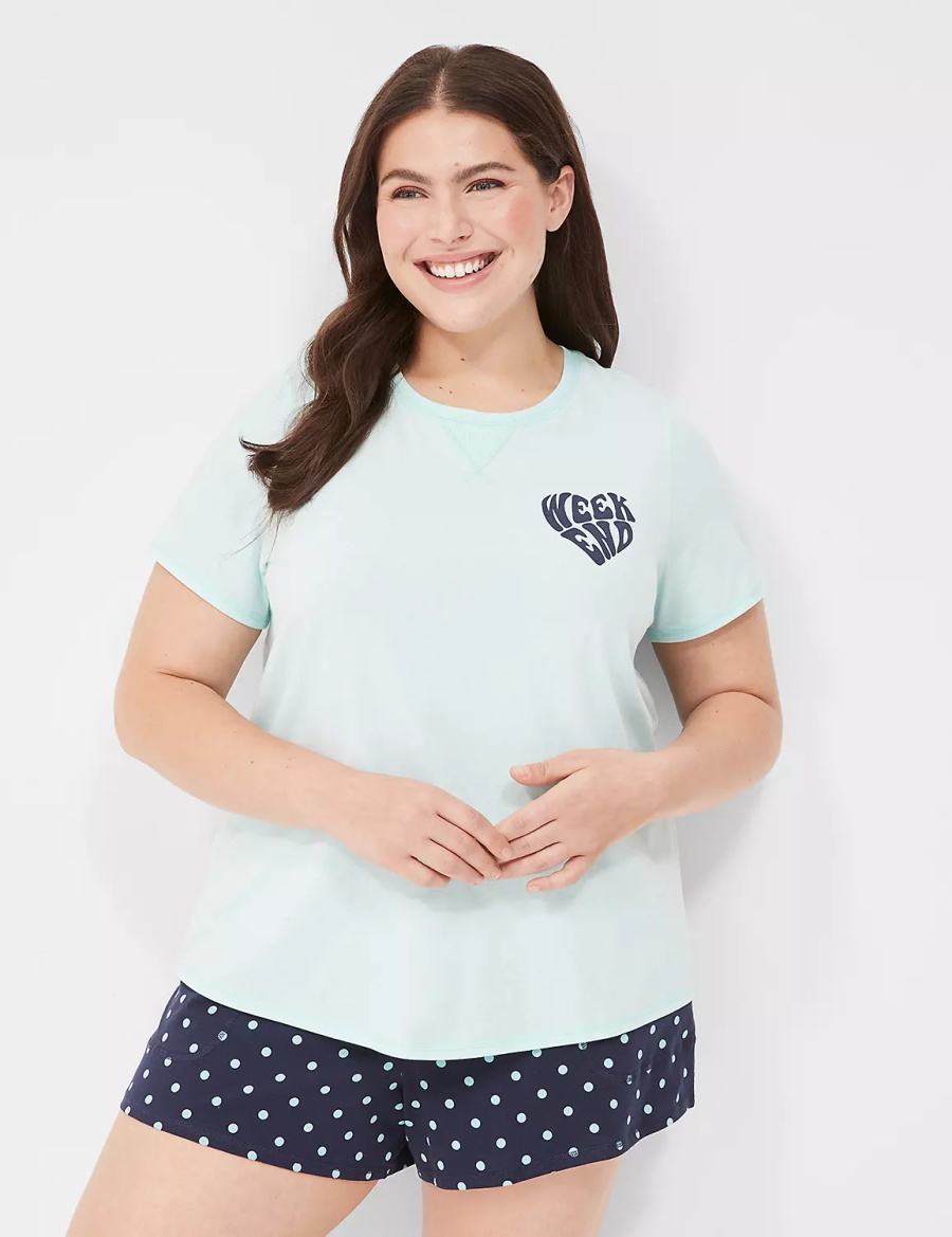 Lane Bryant Comfy Cotton Rib-Trim Tee & Short PJ Set Pyjama Dames Lichtgroen Gekleurd | MUU7563NG