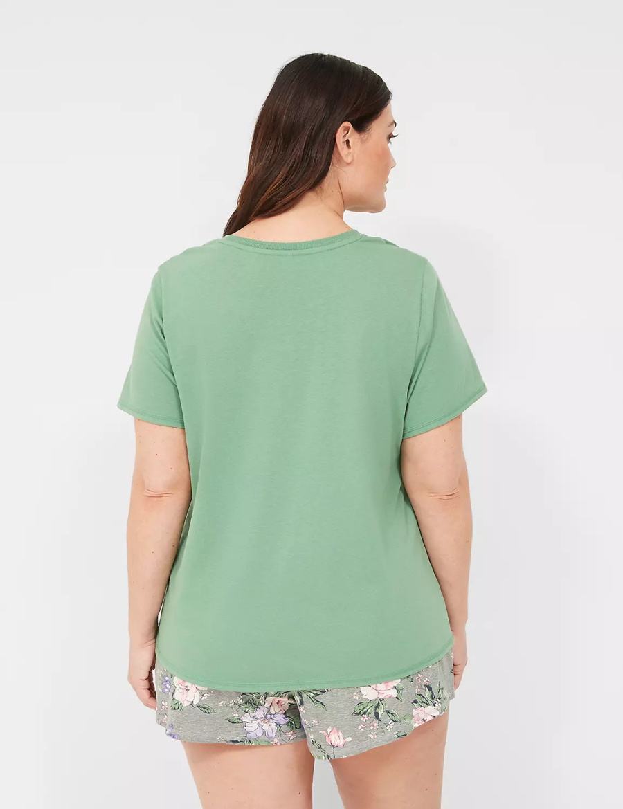 Lane Bryant Comfy Cotton Rib-Trim Tee & Short PJ Set Pyjama Dames Groen Gekleurd | RDE485DA