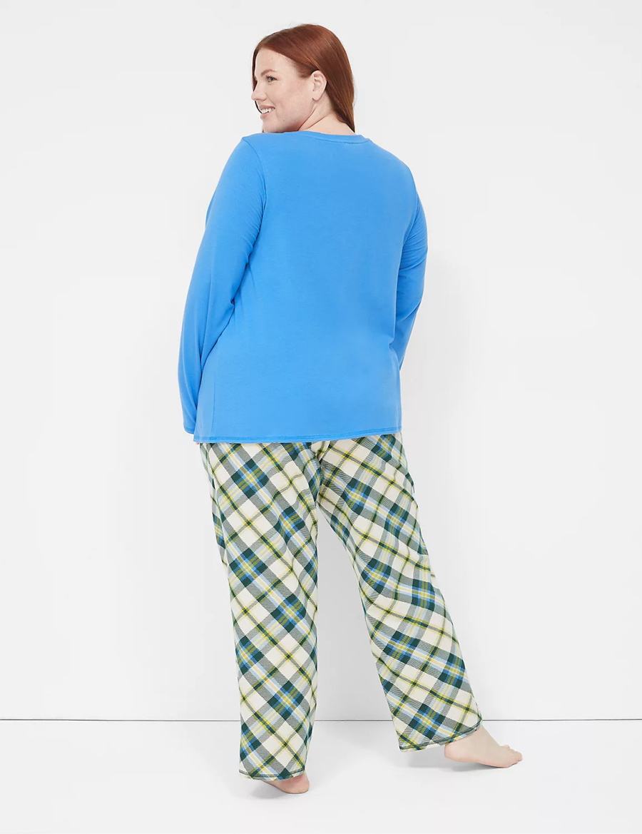 Lane Bryant Comfy Cotton Shirt & Pant PJ Set Pyjama Dames Blauw Gekleurd | IYR928OP