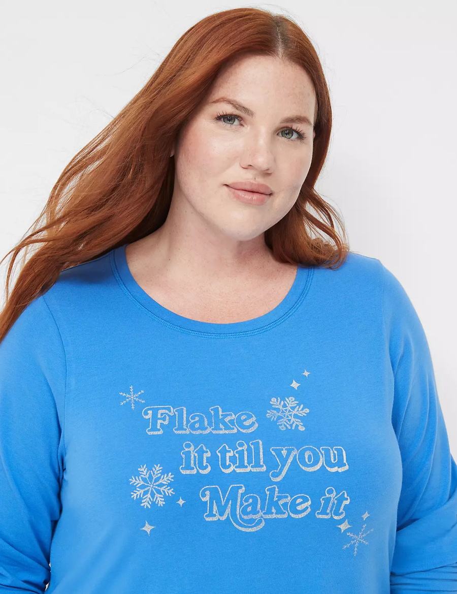 Lane Bryant Comfy Cotton Shirt & Pant PJ Set Pyjama Dames Blauw Gekleurd | IYR928OP