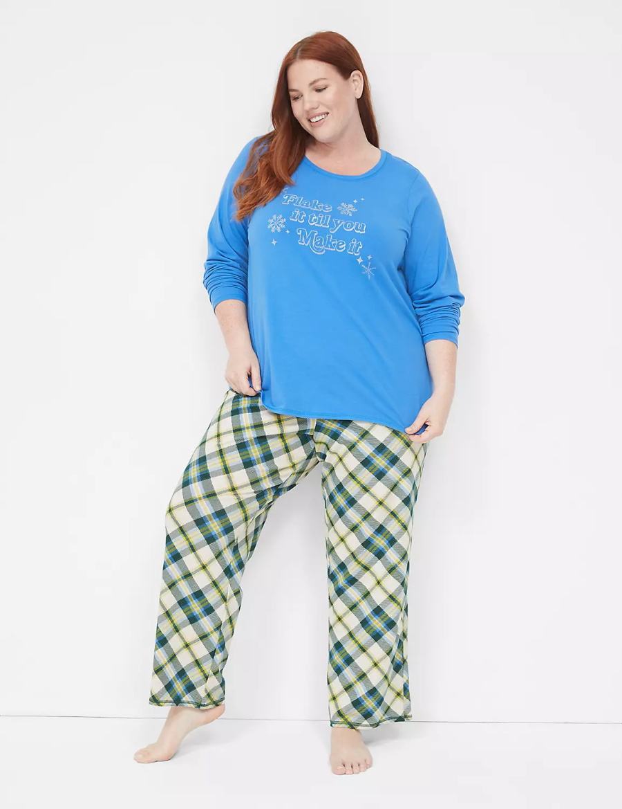 Lane Bryant Comfy Cotton Shirt & Pant PJ Set Pyjama Dames Blauw Gekleurd | IYR928OP