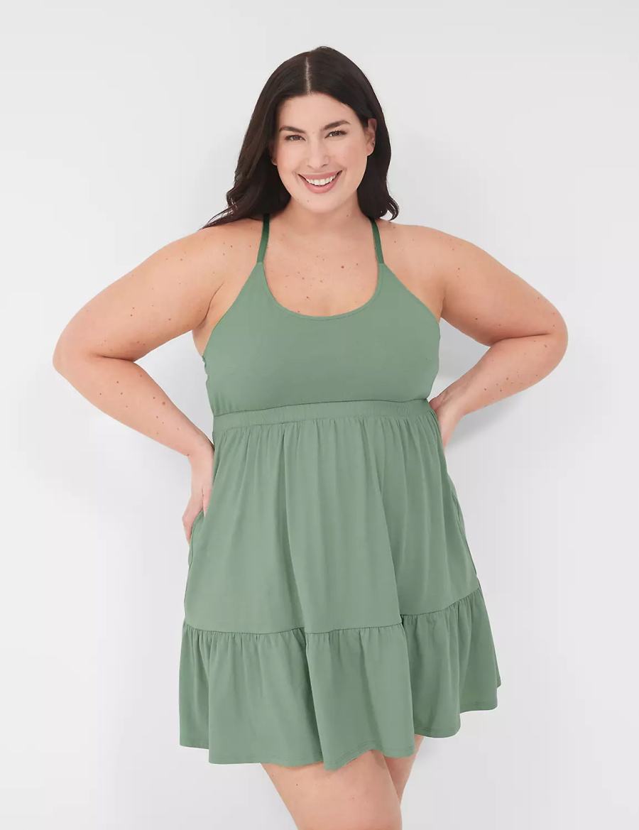 Lane Bryant Comfy Cotton Strappy-Back Chemise Jurk Dames Groen | RIB1336ZE