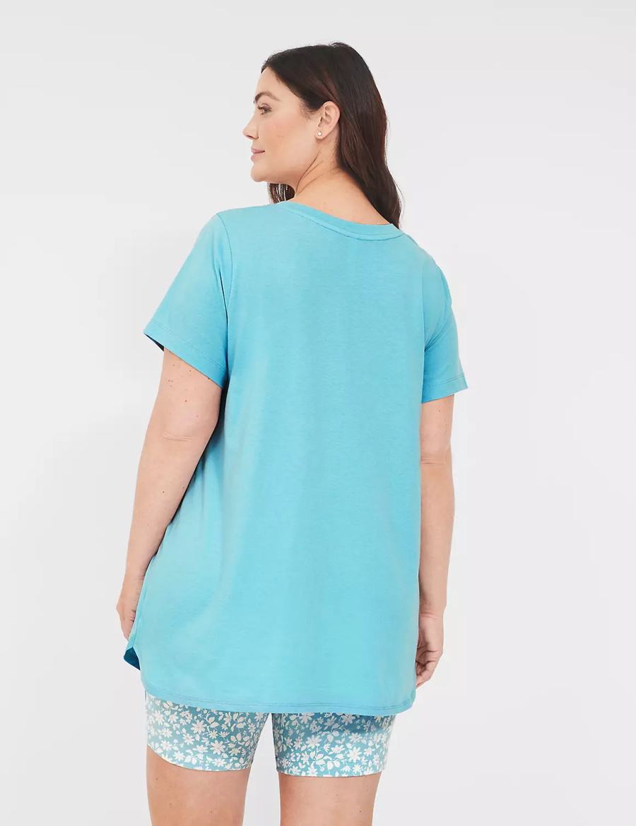 Lane Bryant Comfy Cotton Tee & Bike Short PJ Set Pyjama Dames Blauw Gekleurd | BBD216UV
