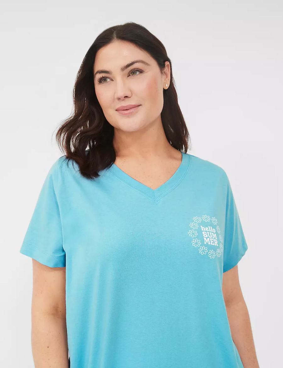 Lane Bryant Comfy Cotton Tee & Bike Short PJ Set Pyjama Dames Blauw Gekleurd | BBD216UV