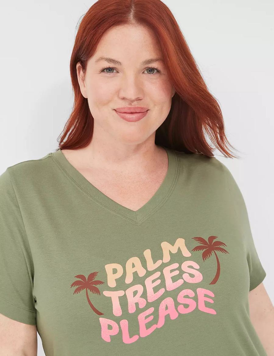 Lane Bryant Comfy Cotton Tunic Tee & Bike Short PJ Set Pyjama Dames Groen Gekleurd | OWI5119AO