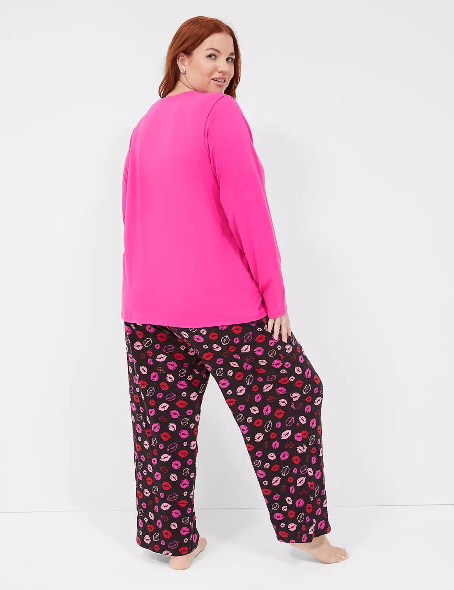 Lane Bryant Comfy Cotton V-Neck Tee & Block Pant PJ Set Pyjama Dames Paars Gekleurd | JNS5356QB