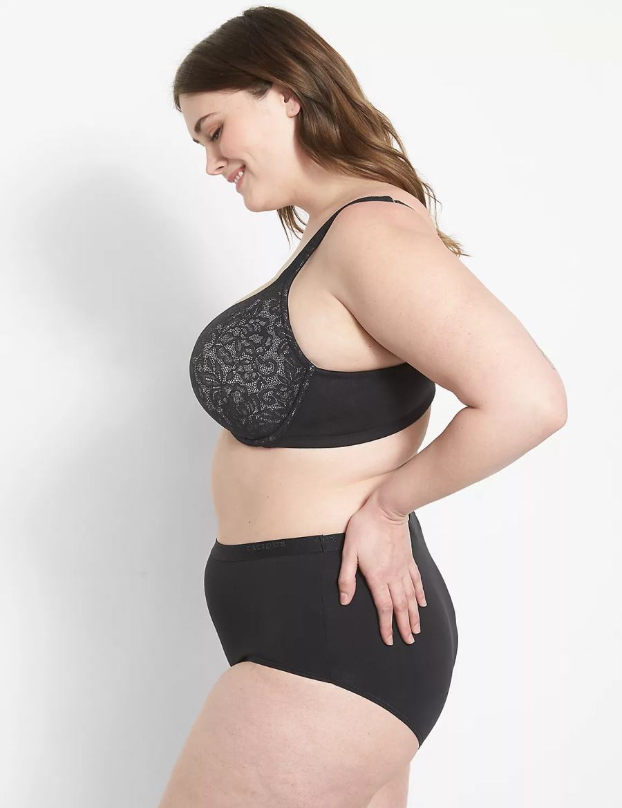Lane Bryant Cotton Boost Plunge With Lace Bralettes Dames Zwart | DMY555AA