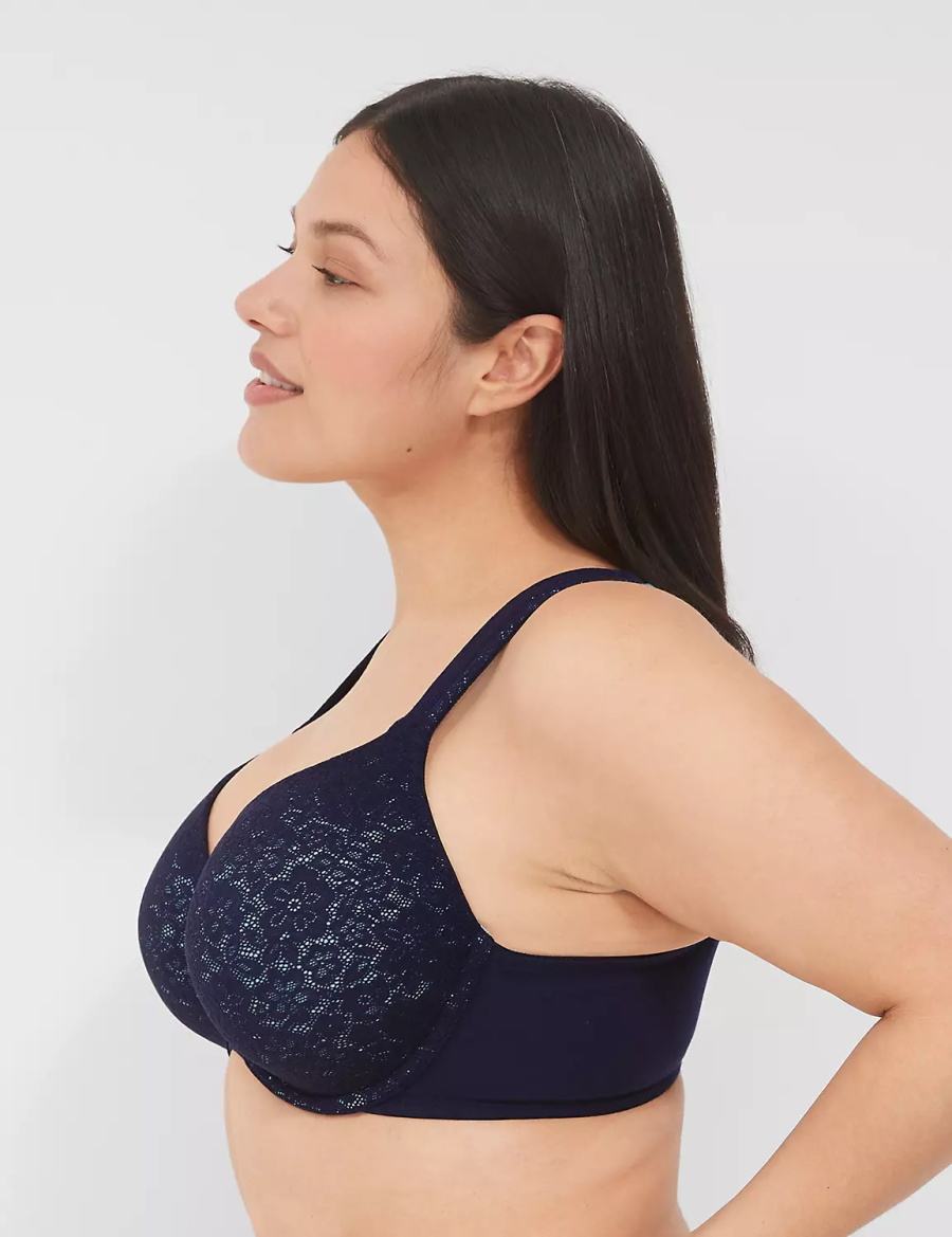 Lane Bryant Cotton Lightly Lined Full Coverage With Lace Bralettes Dames Blauw | AJG4336SL