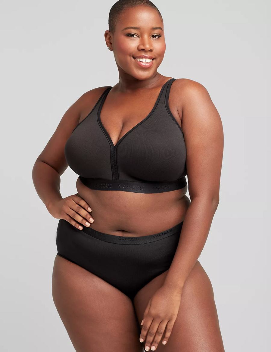 Lane Bryant Cotton Lightly Lined No-Wire Bralettes Dames Zwart | OZB6188JS