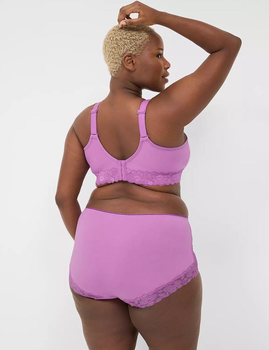 Lane Bryant Cotton No-Wire with Lace Ongevoerde BH Dames Paars | TFG43YR