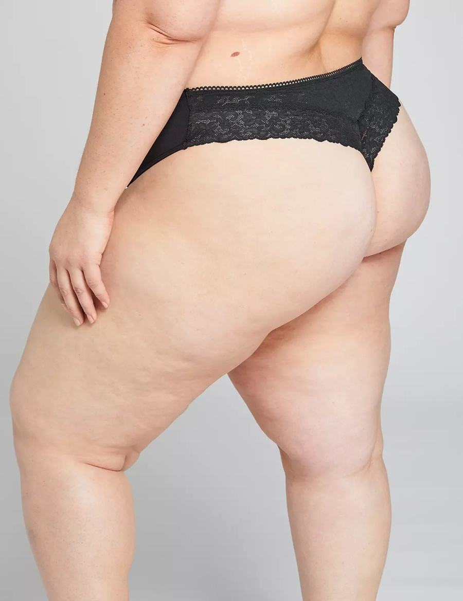 Lane Bryant Cotton With Lace Back String Panty Dames Zwart | GJL7627HL