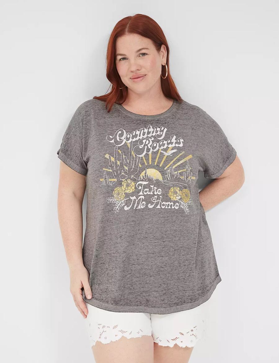 Lane Bryant Country Roads Take Me Home Graphic Tee T-shirts Dames Grijs | YWA5460LZ