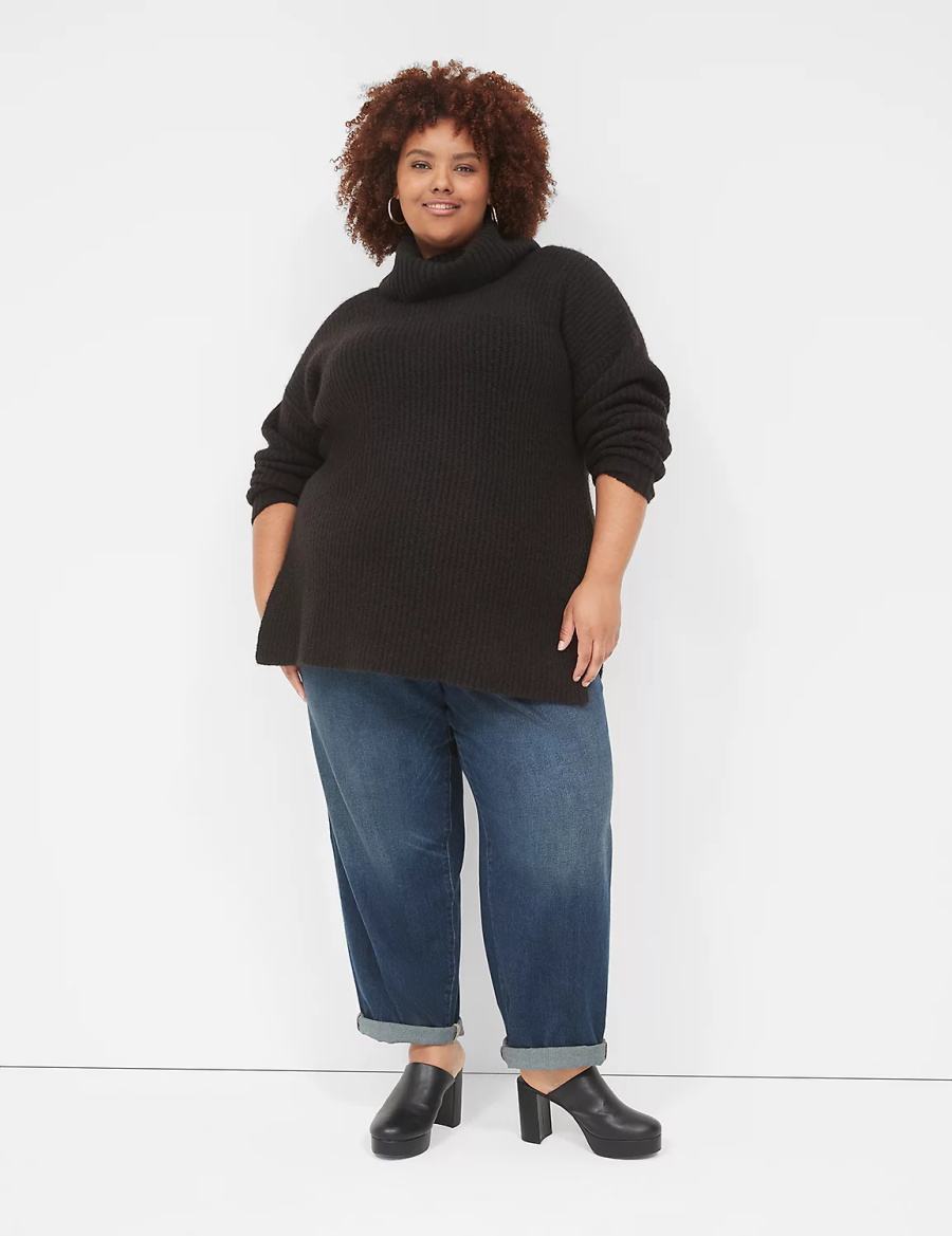 Lane Bryant Cowlneck Ribbed Long Truien Dames Zwart | MMR7822DY