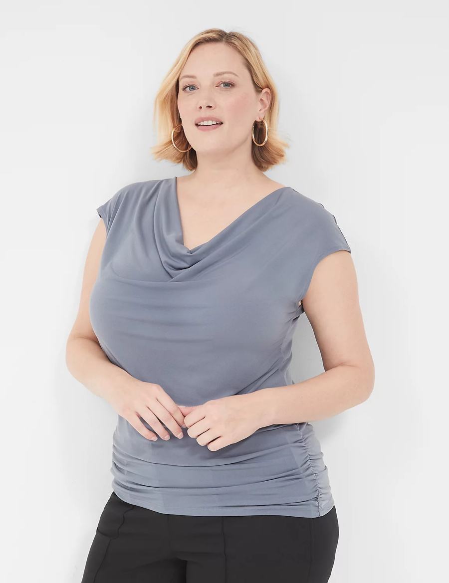 Lane Bryant Cowlneck Shirred-Side Top T-shirts Dames Grijs | DYS2839HC