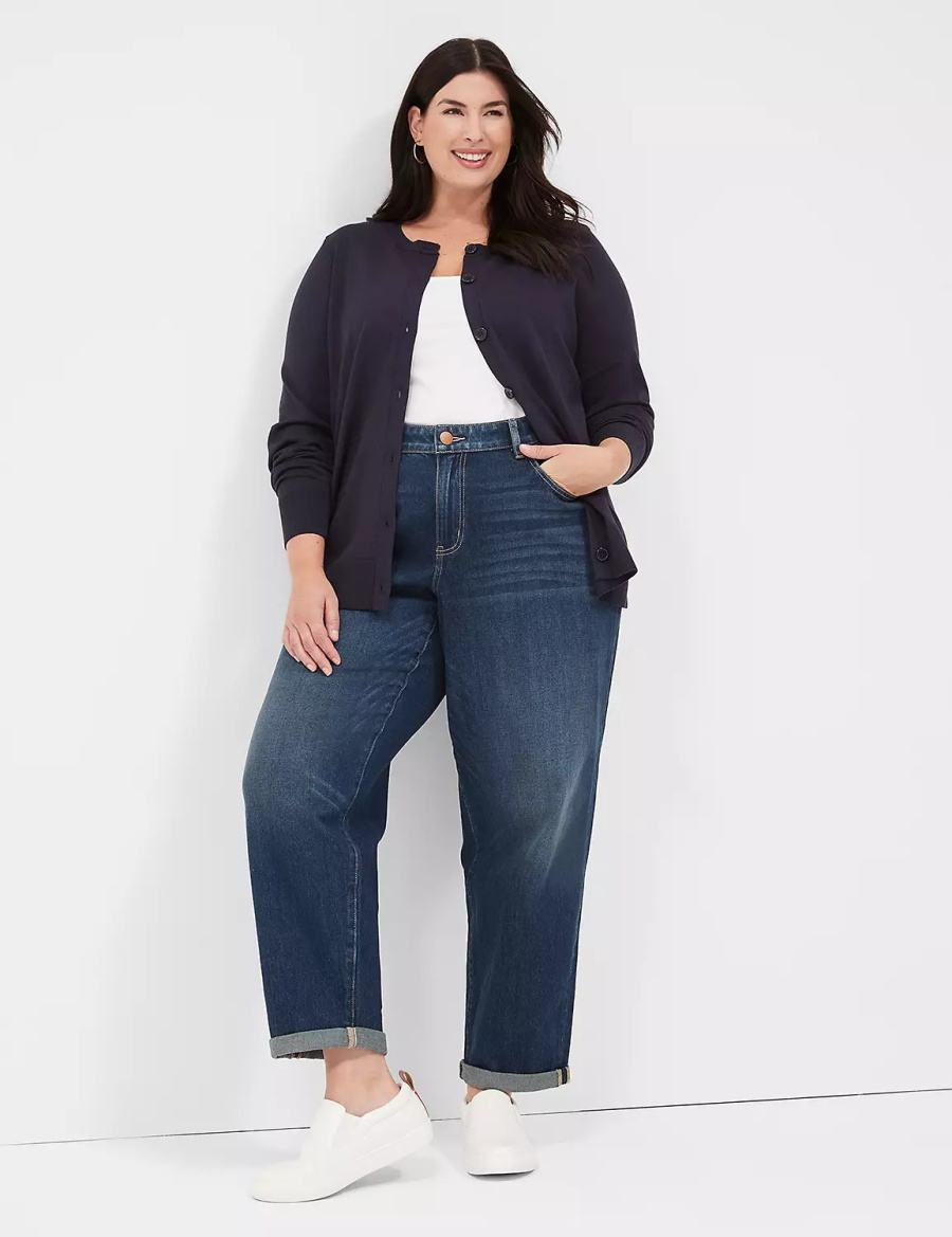 Lane Bryant Crew-Neck Button-Front Cardigan Dames Blauw | SLW6530YC