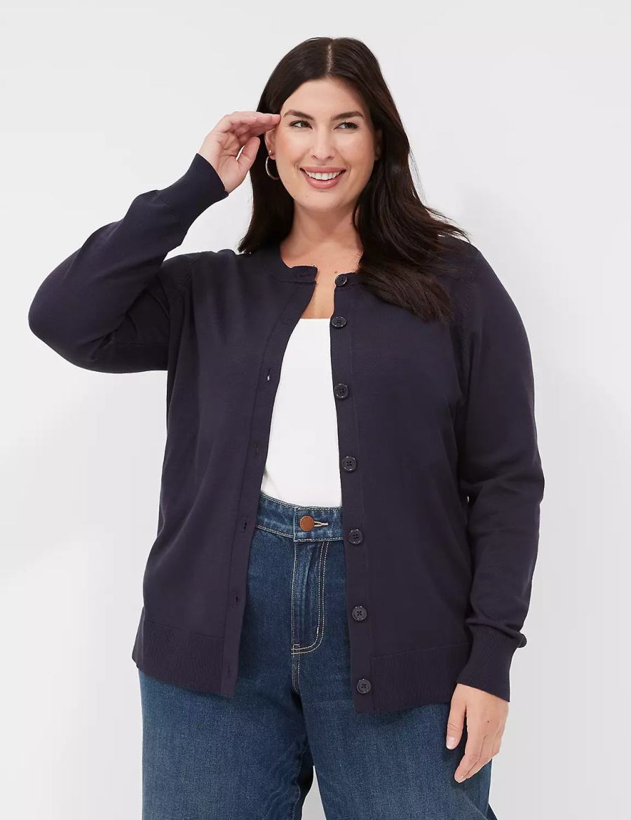 Lane Bryant Crew-Neck Button-Front Cardigan Dames Blauw | SLW6530YC