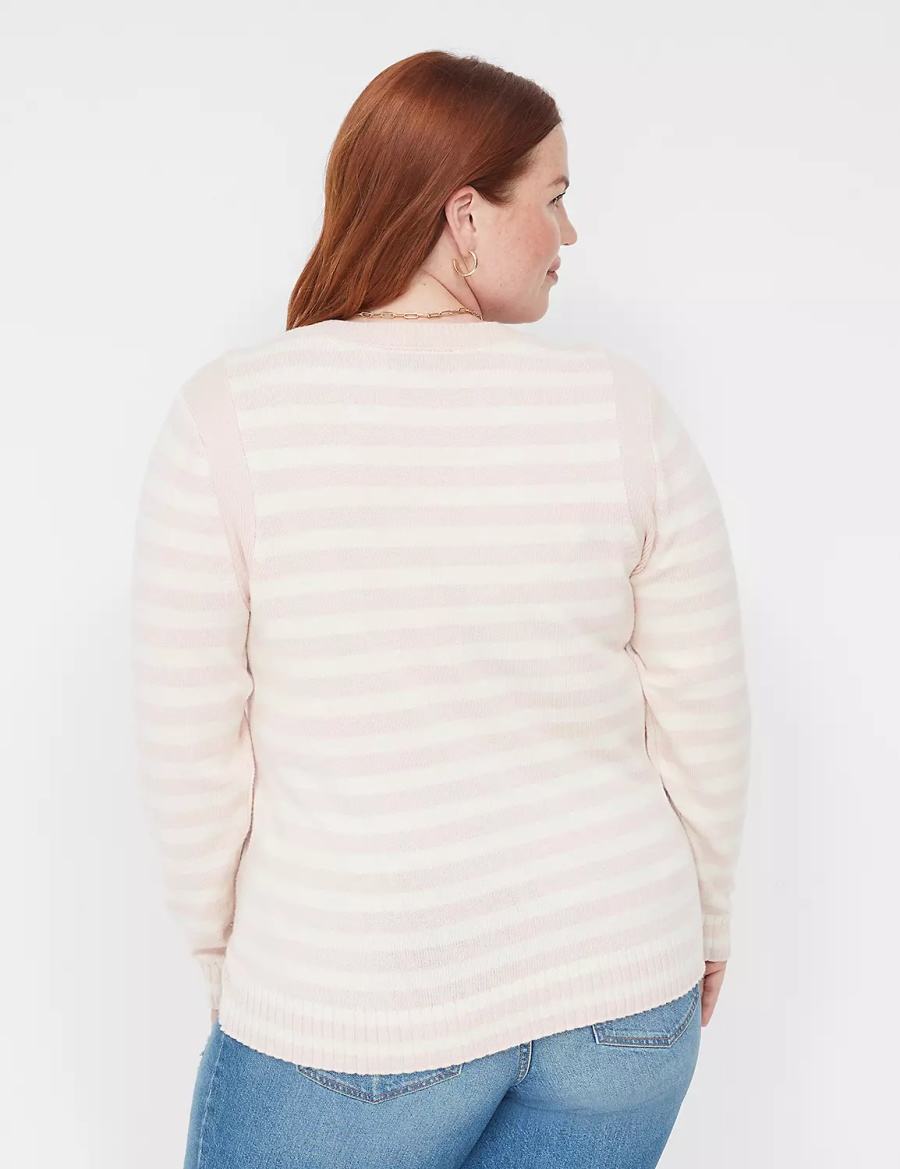 Lane Bryant Crew-Neck Button-Shoulder Stripe Truien Dames Koraal | KIF1015SR