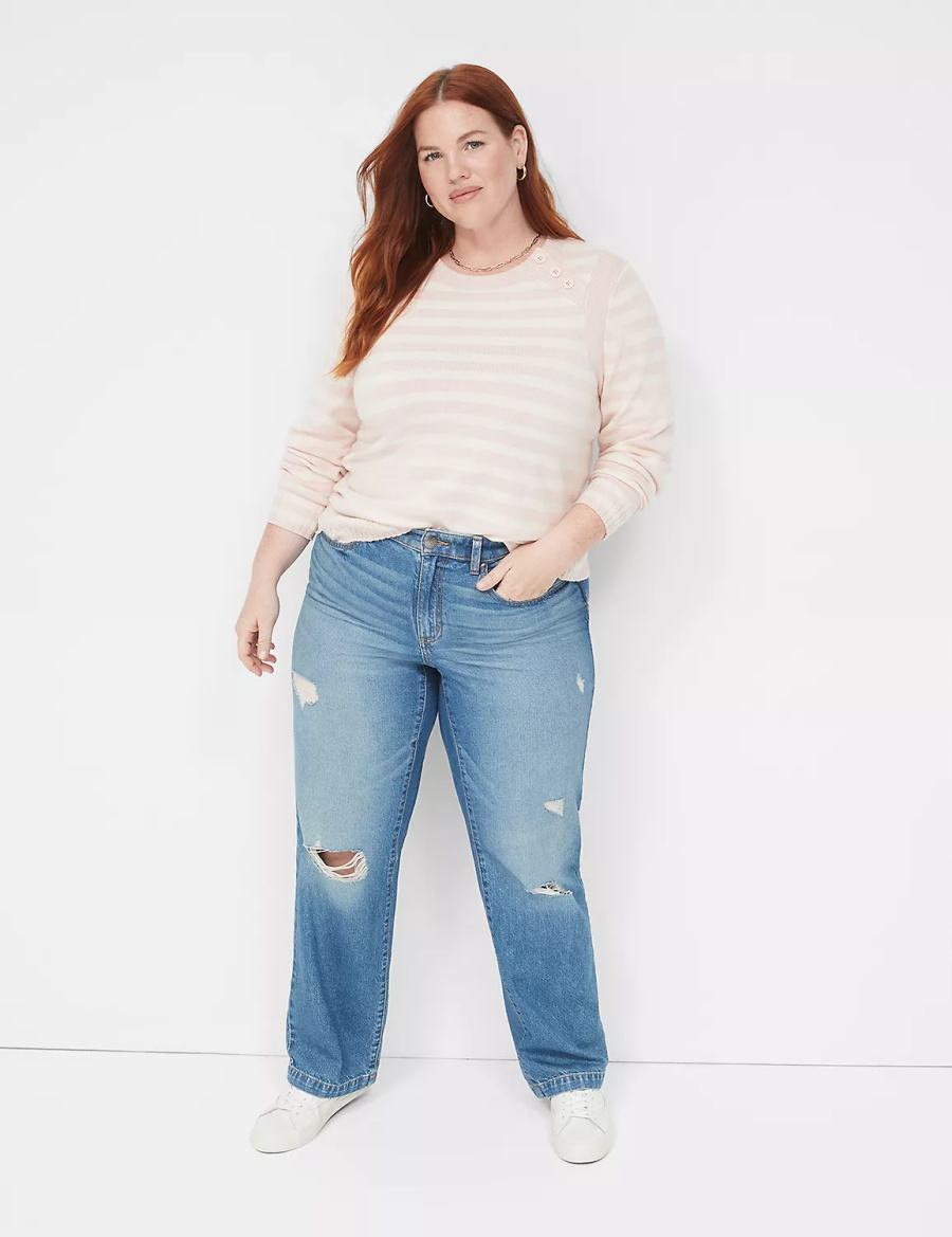 Lane Bryant Crew-Neck Button-Shoulder Stripe Truien Dames Koraal | KIF1015SR