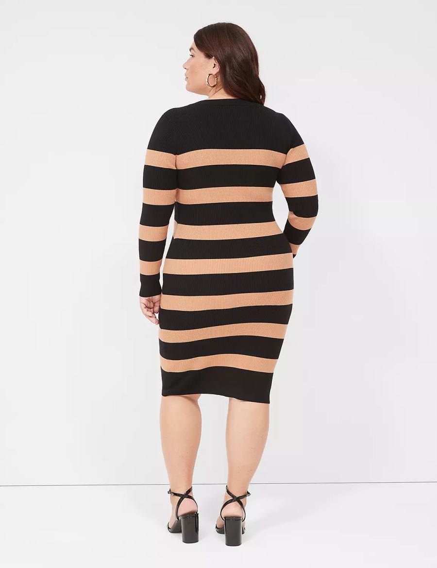 Lane Bryant Crew-Neck Stripe Sweater Gebreide Jurk Dames Zwart | JAU3063MI