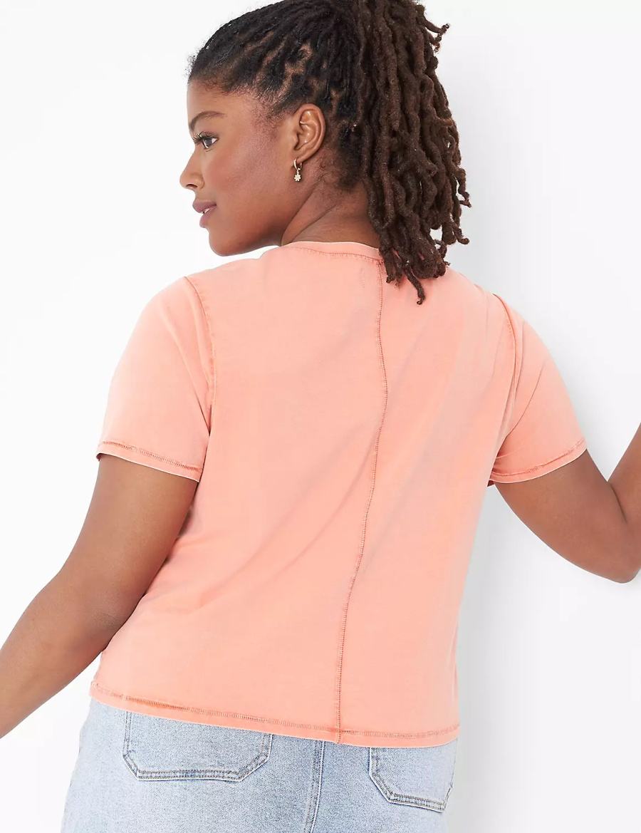Lane Bryant Crop Crew-Neck Washed Tee T-shirts Dames Oranje | GMG4742ZF