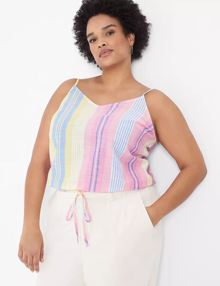 Lane Bryant Crop Drawstring Tanktop Dames Roze Strepen | TUH9484BO