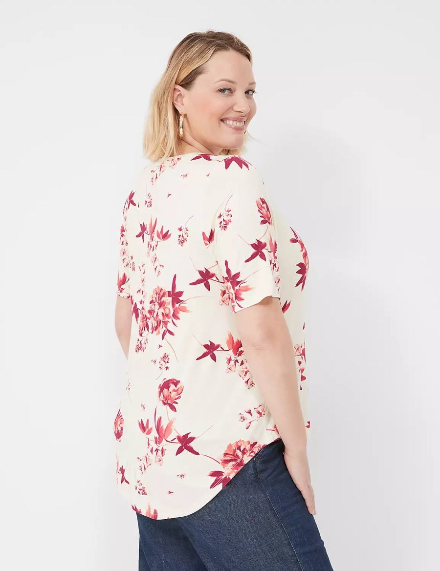 Lane Bryant Curved-Hem Perfect Sleeve Tee T-shirts Dames Roze | PXG7092YR