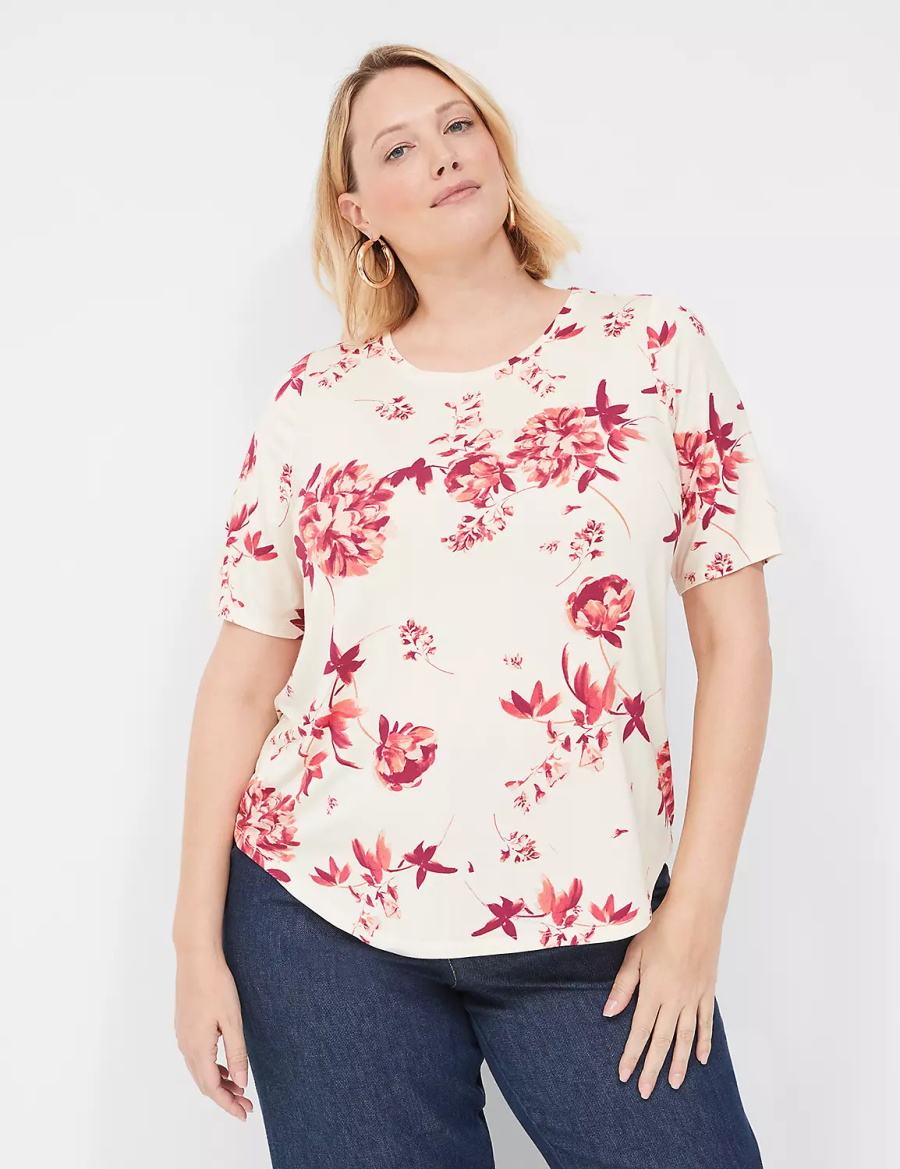 Lane Bryant Curved-Hem Perfect Sleeve Tee T-shirts Dames Roze | PXG7092YR