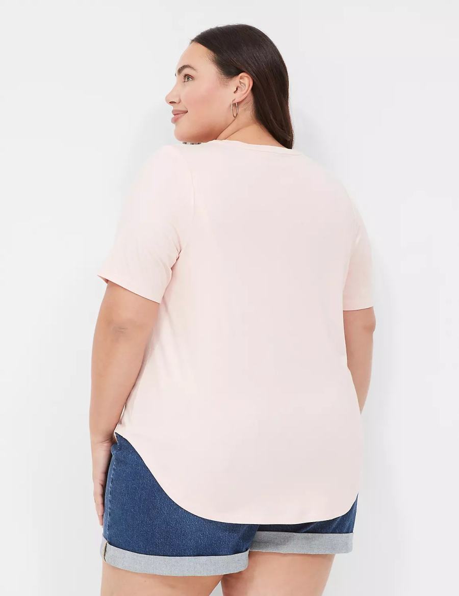 Lane Bryant Curved-Hem Perfect Sleeve Tee T-shirts Dames Roze | NIL106TM
