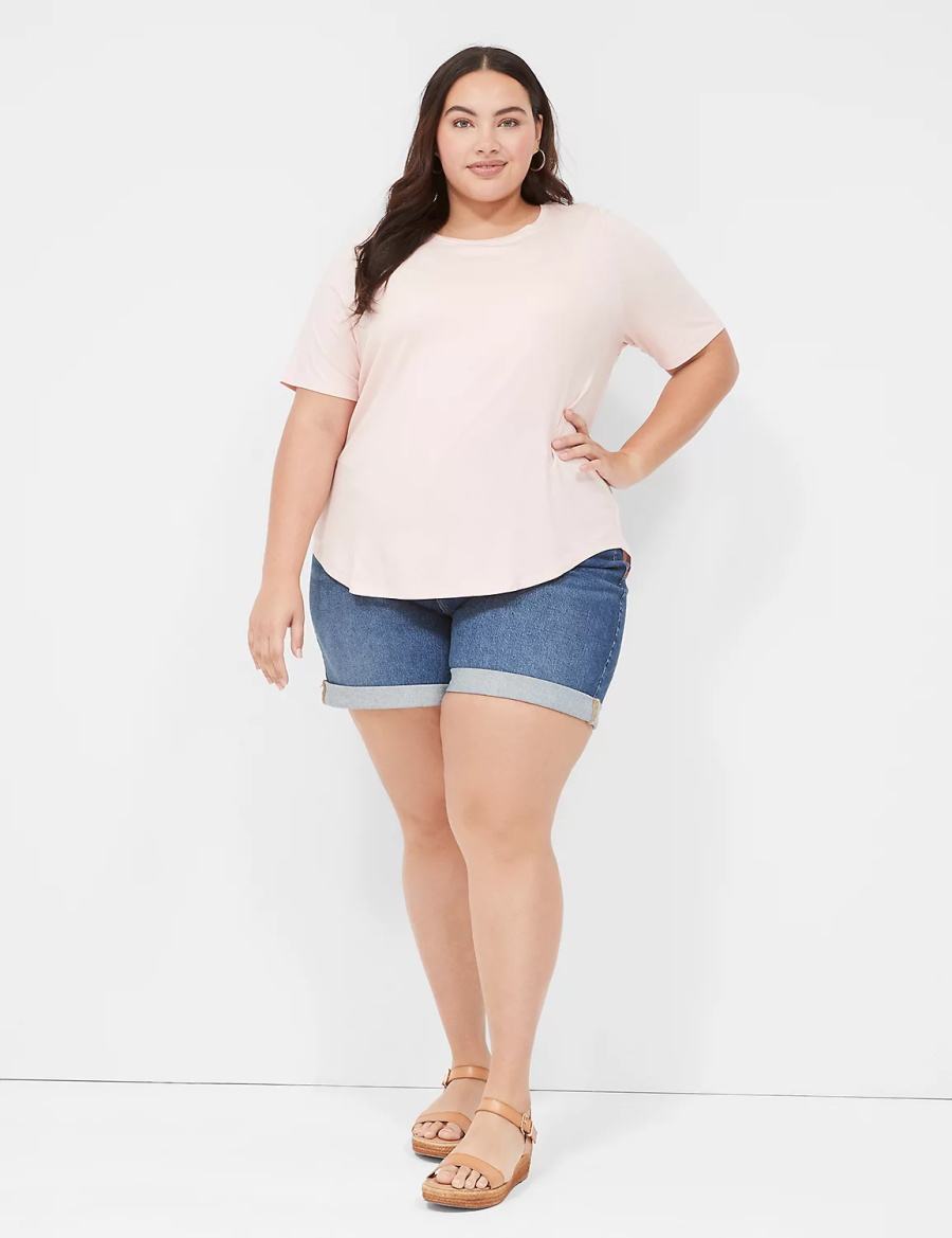 Lane Bryant Curved-Hem Perfect Sleeve Tee T-shirts Dames Roze | NIL106TM