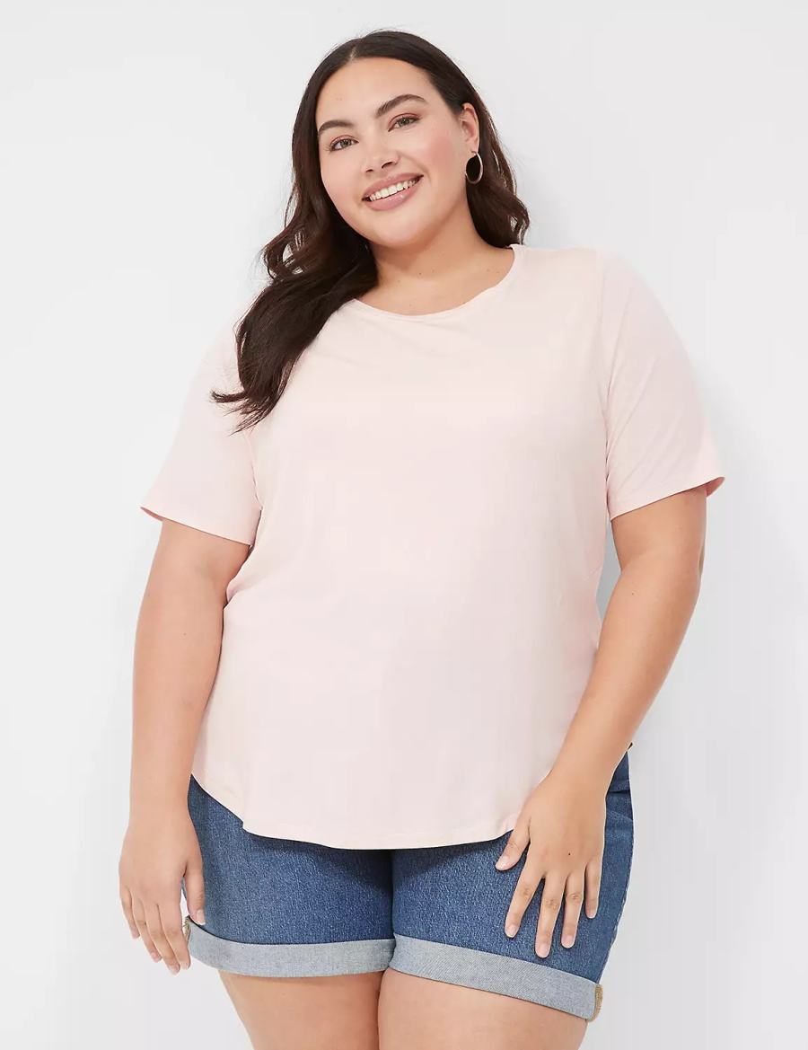 Lane Bryant Curved-Hem Perfect Sleeve Tee T-shirts Dames Roze | NIL106TM