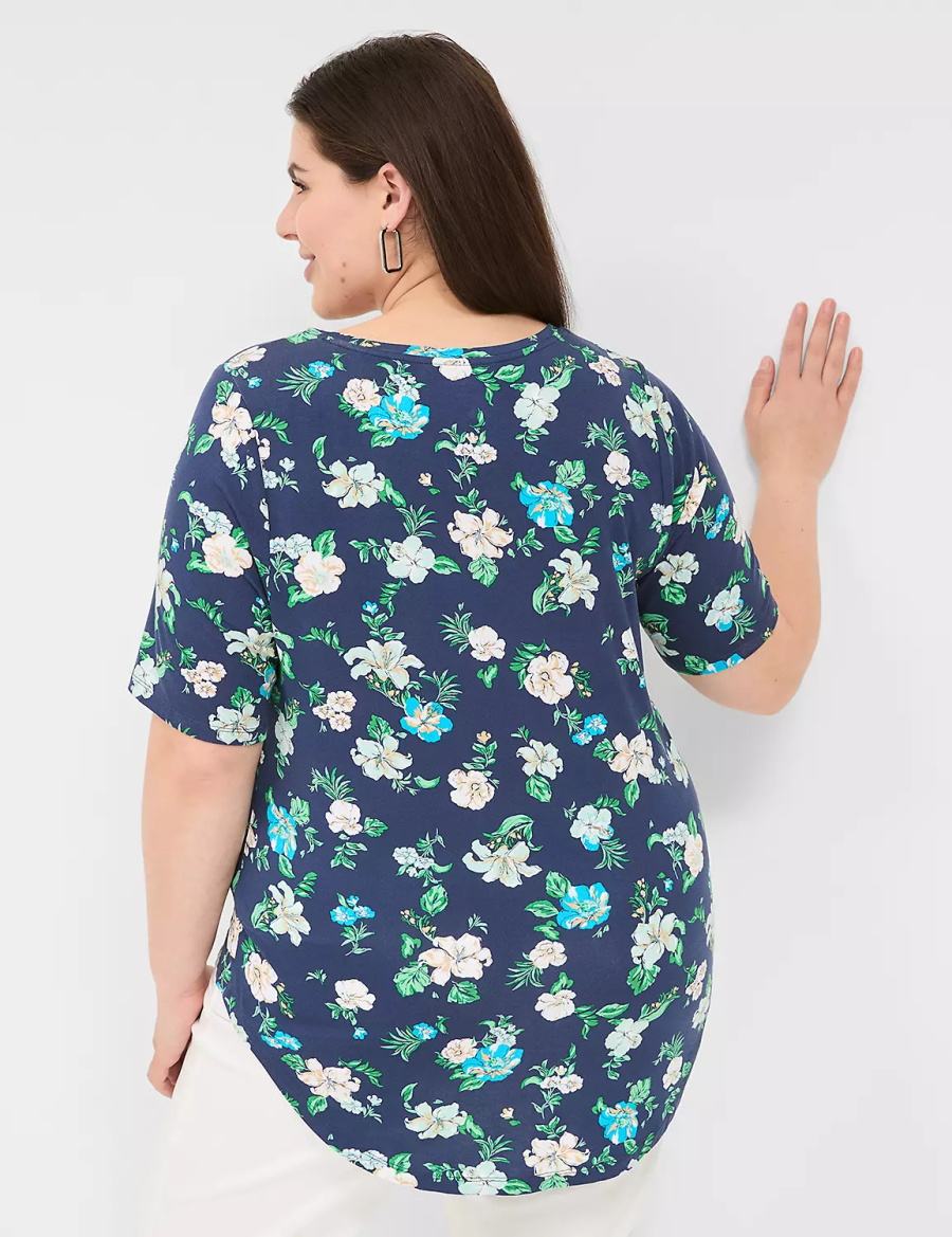 Lane Bryant Curved-Hem Perfect Sleeve Tee T-shirts Dames Donkerblauw | WJF5912TM
