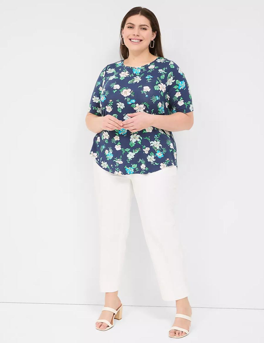 Lane Bryant Curved-Hem Perfect Sleeve Tee T-shirts Dames Donkerblauw | WJF5912TM
