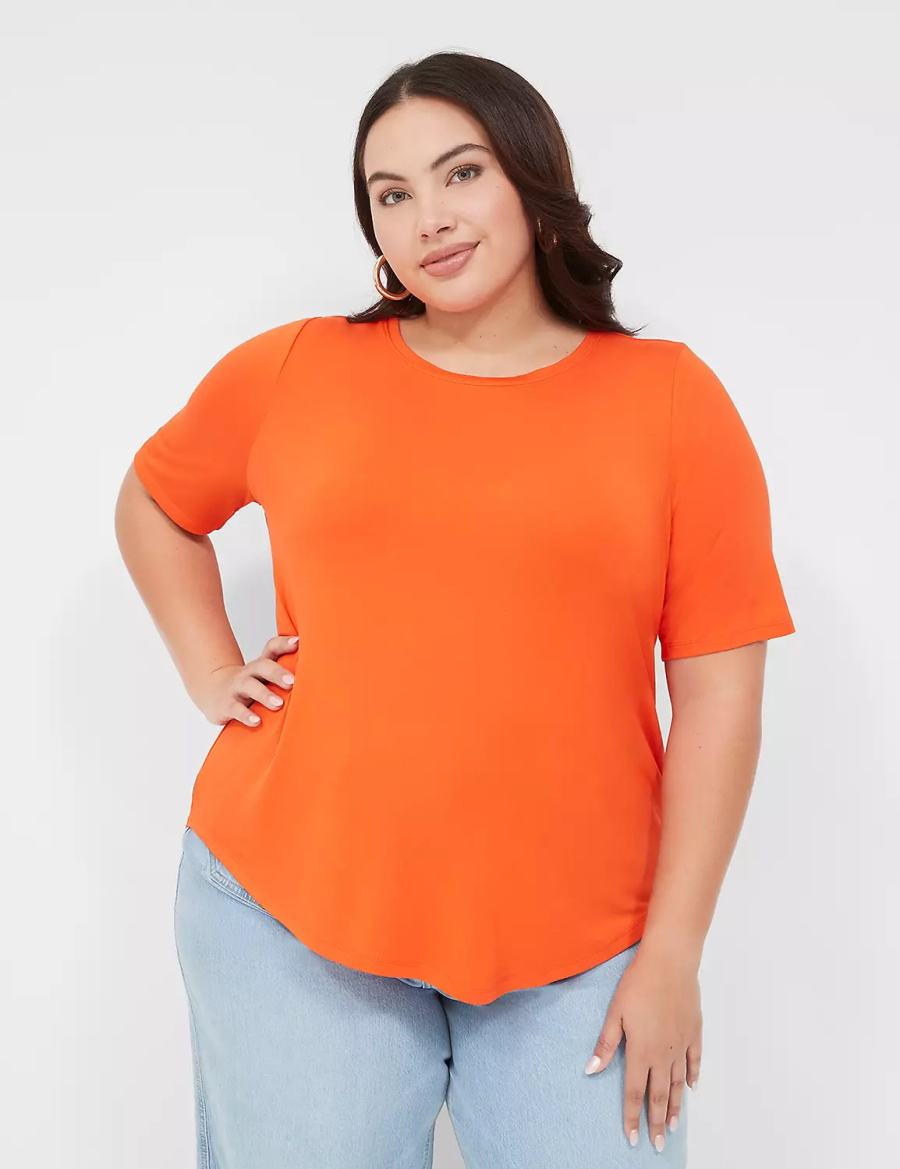 Lane Bryant Curved-Hem Perfect Sleeve Tee T-shirts Dames Lichtrood | NYA6179GY