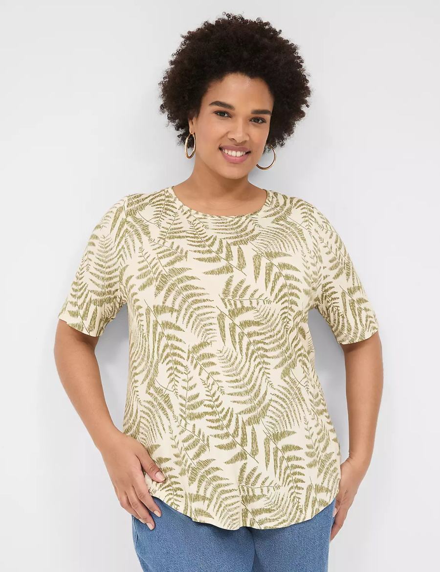 Lane Bryant Curved-Hem Perfect Sleeve Tee T-shirts Dames Groen | APE6776BA