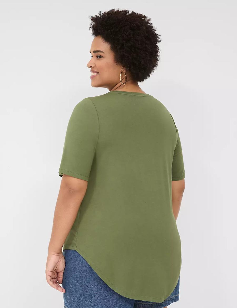 Lane Bryant Curved-Hem Perfect Sleeve Tee T-shirts Dames Bruin Groen | SCA3370SW