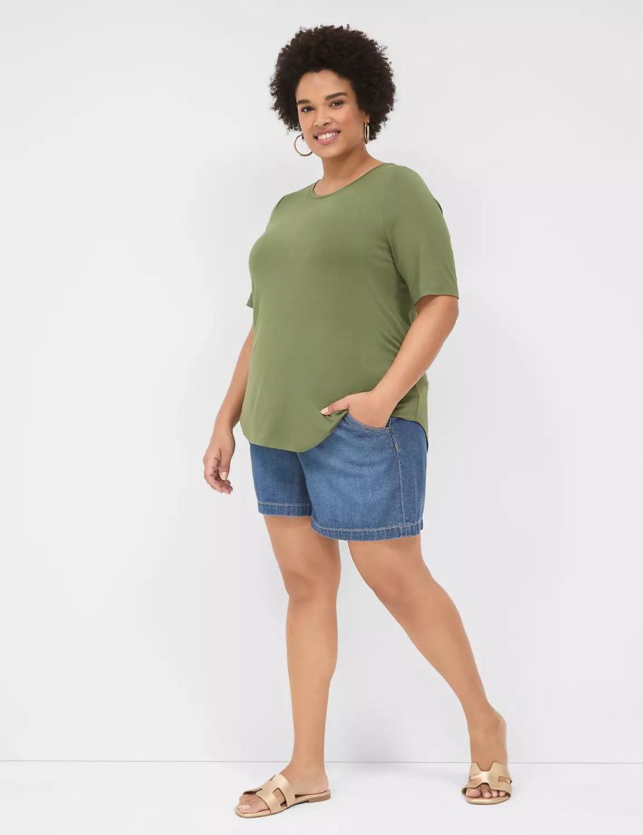 Lane Bryant Curved-Hem Perfect Sleeve Tee T-shirts Dames Bruin Groen | SCA3370SW