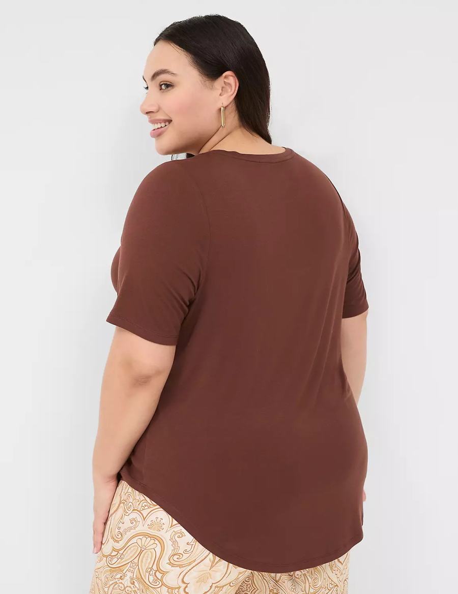 Lane Bryant Curved-Hem Perfect Sleeve Tee T-shirts Dames Bruin | UVS5539ST