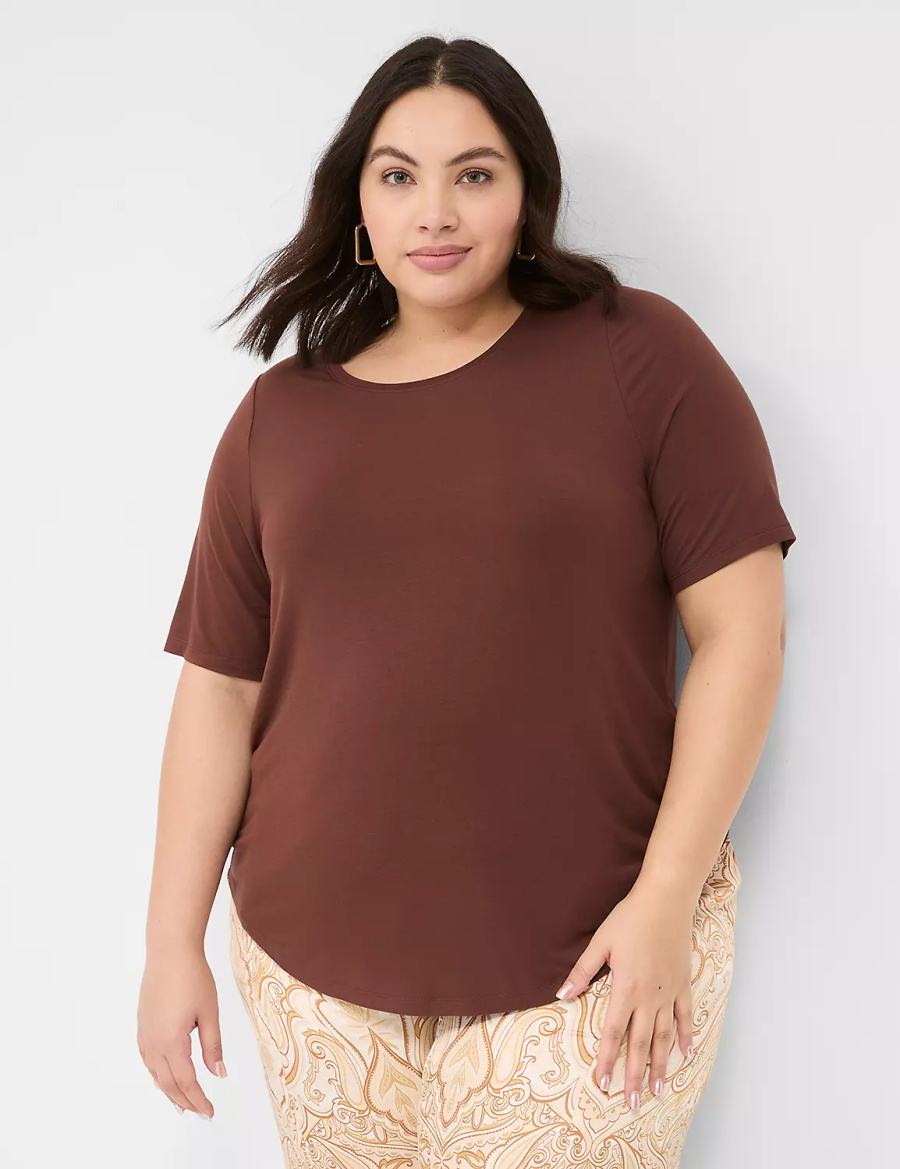 Lane Bryant Curved-Hem Perfect Sleeve Tee T-shirts Dames Bruin | UVS5539ST