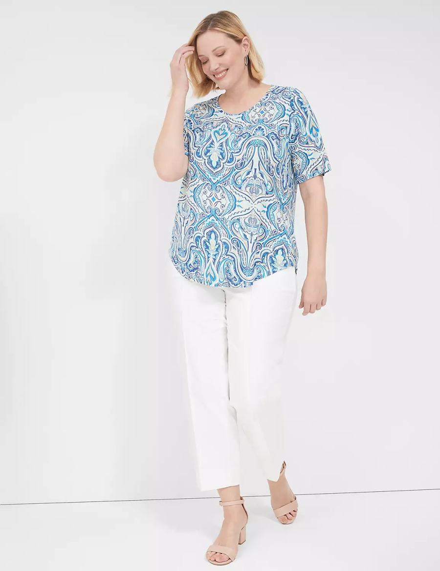 Lane Bryant Curved-Hem Perfect Sleeve Tee T-shirts Dames Blauw | FCE6780IK
