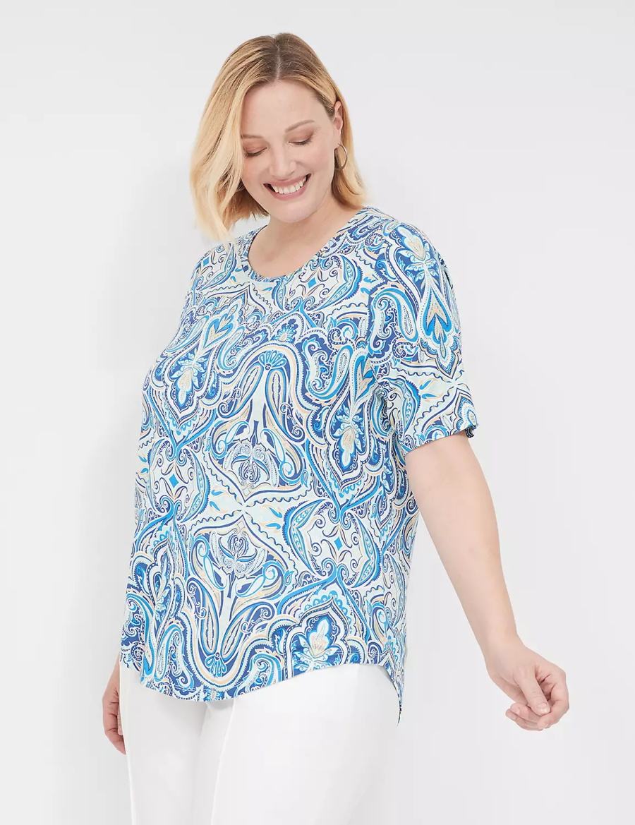 Lane Bryant Curved-Hem Perfect Sleeve Tee T-shirts Dames Blauw | FCE6780IK