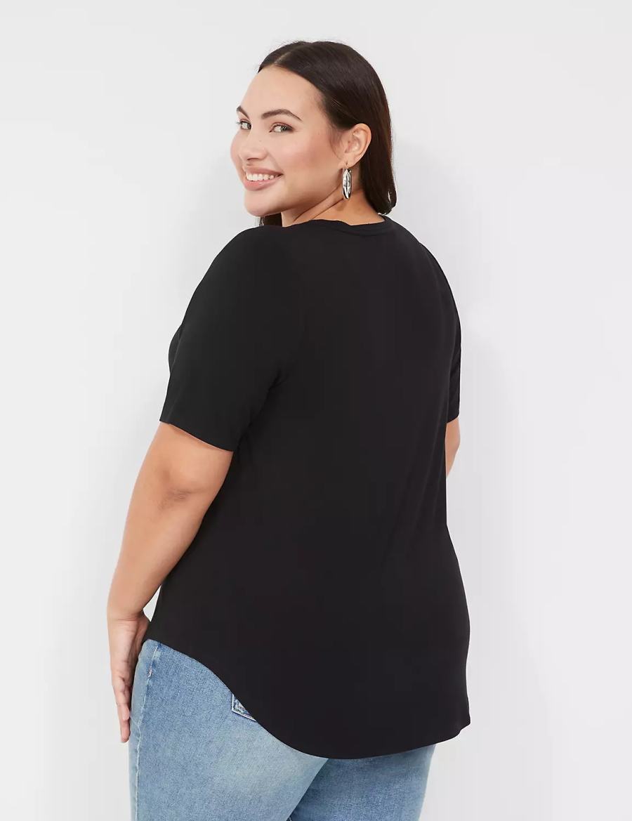 Lane Bryant Curved-Hem Perfect Sleeve Tee T-shirts Dames Zwart | HAV2920ZO
