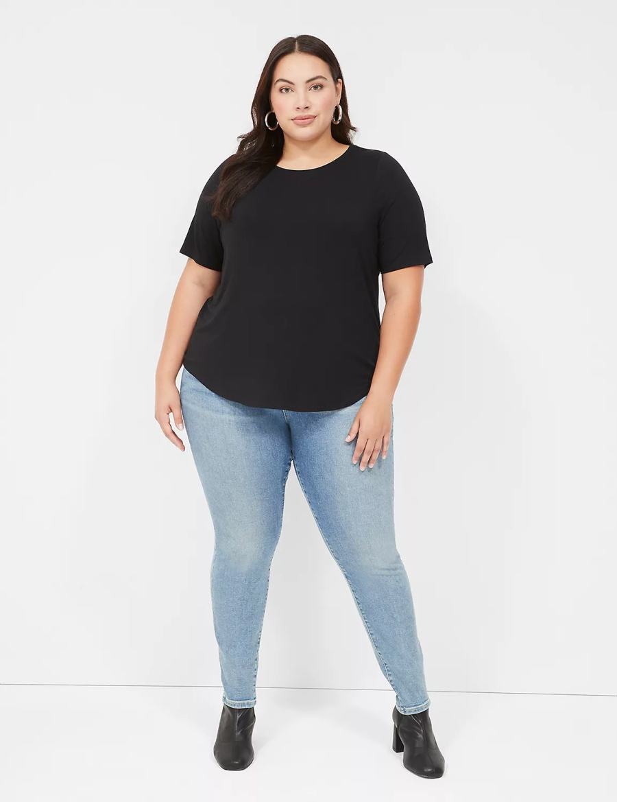 Lane Bryant Curved-Hem Perfect Sleeve Tee T-shirts Dames Zwart | HAV2920ZO