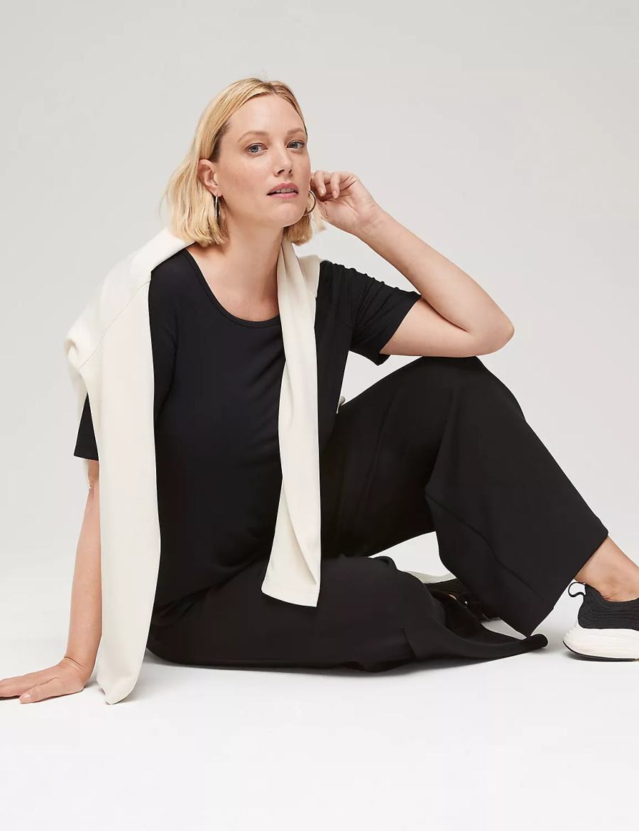 Lane Bryant Curved-Hem Perfect Sleeve Tee T-shirts Dames Zwart | HAV2920ZO
