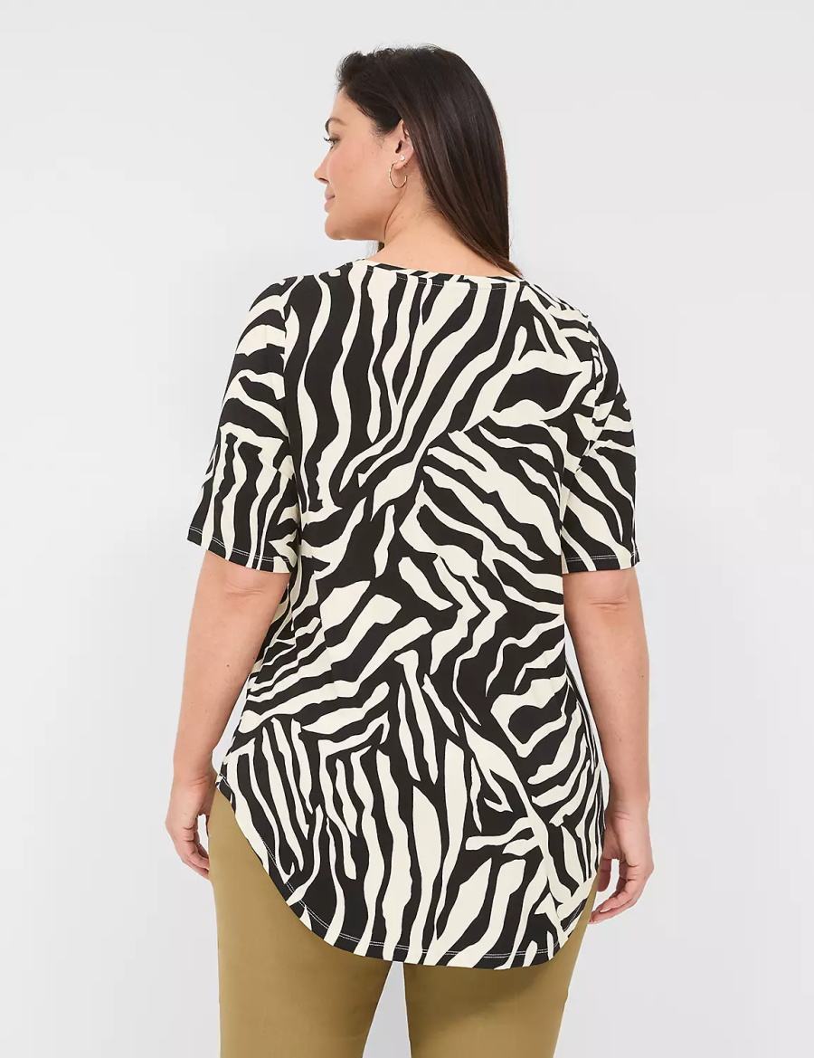 Lane Bryant Curved-Hem Perfect Sleeve Tee T-shirts Dames Wit Zwart | PLB917CJ