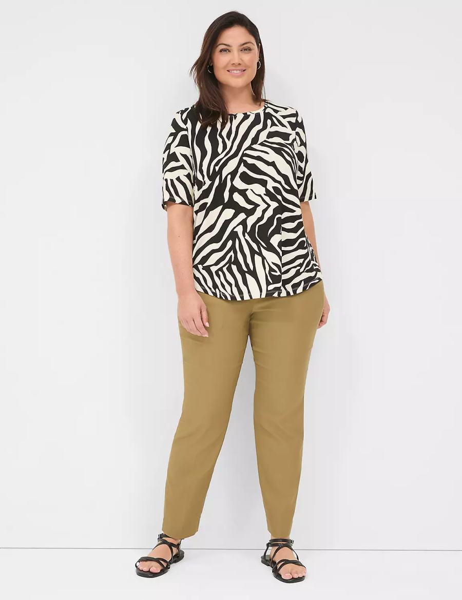 Lane Bryant Curved-Hem Perfect Sleeve Tee T-shirts Dames Wit Zwart | PLB917CJ