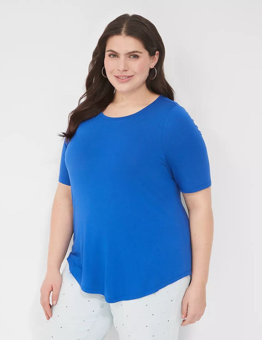 Lane Bryant Curved-Hem Perfect Sleeve Tee T-shirts Dames Blauw | WHD724VV