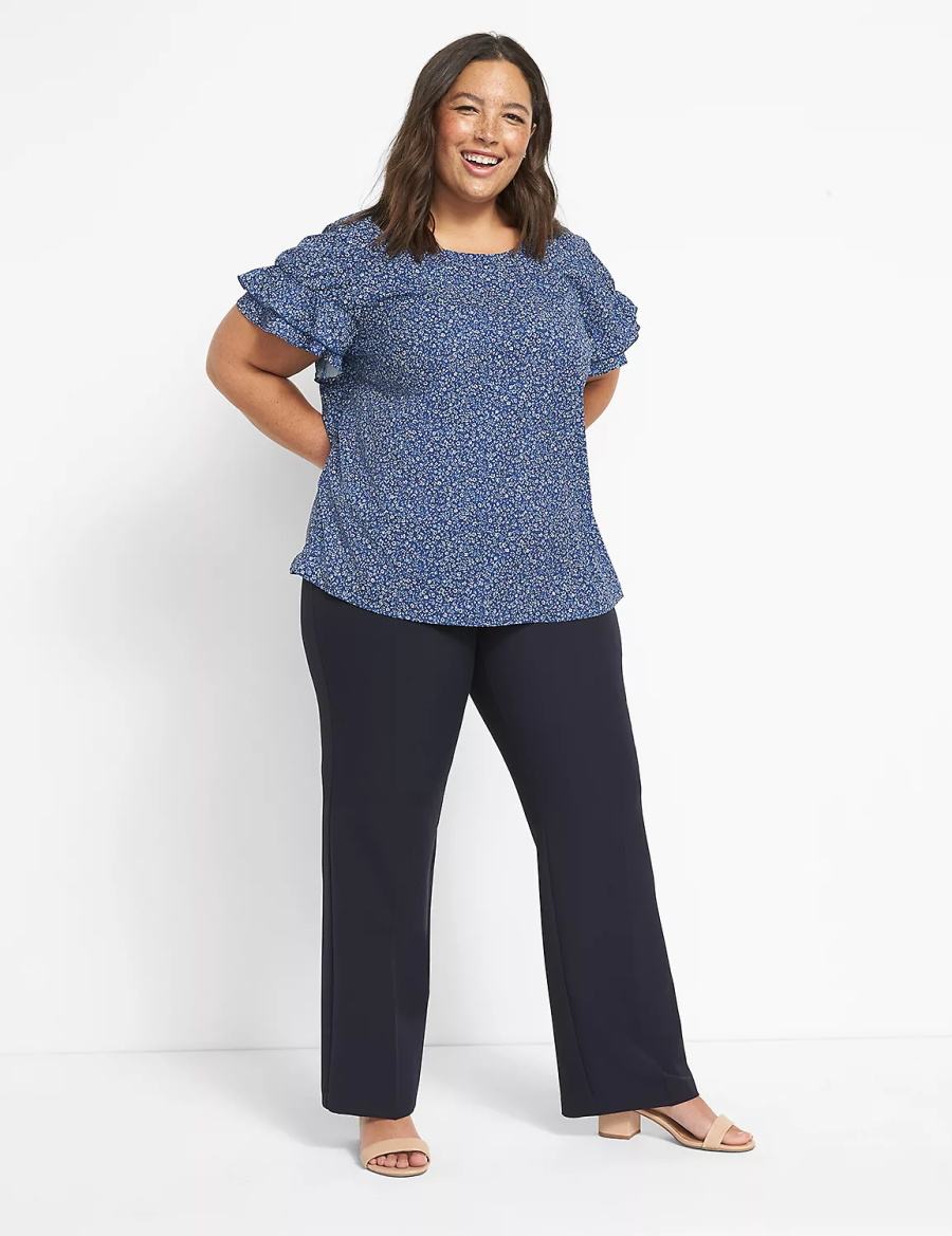 Lane Bryant Curvy Fit Perfect Drape Straight Broek Dames Blauw | MLT7975EU