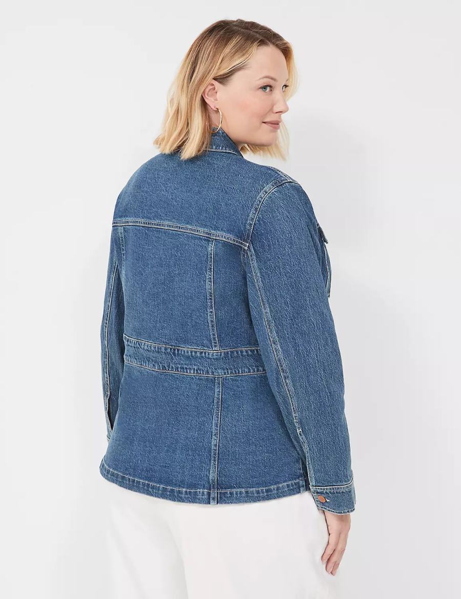 Lane Bryant Denim Banded-Waist Utility Jassen Dames Donkerblauw | FVK8250ME